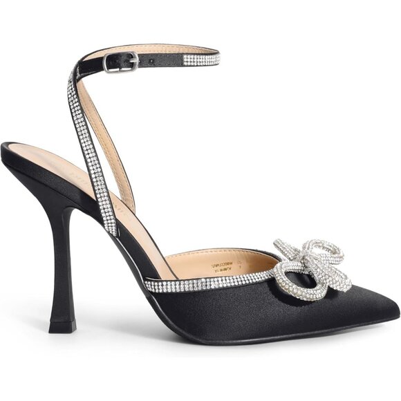 Dream Pairs Womens Black Satin Double Bow Pointed Closed Toe Kitten Heels Pumps - Picture 4 of 8